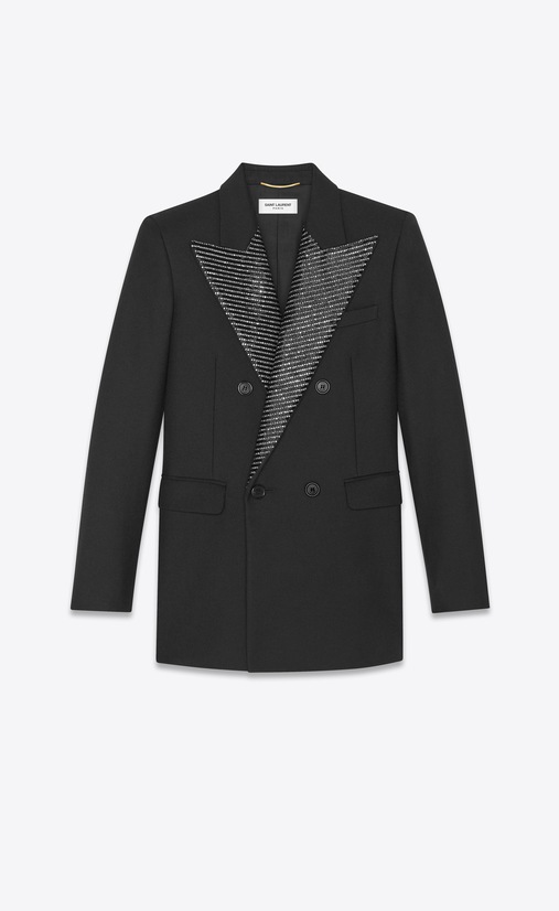 Blazer with bead- and crystal-embroidered collar